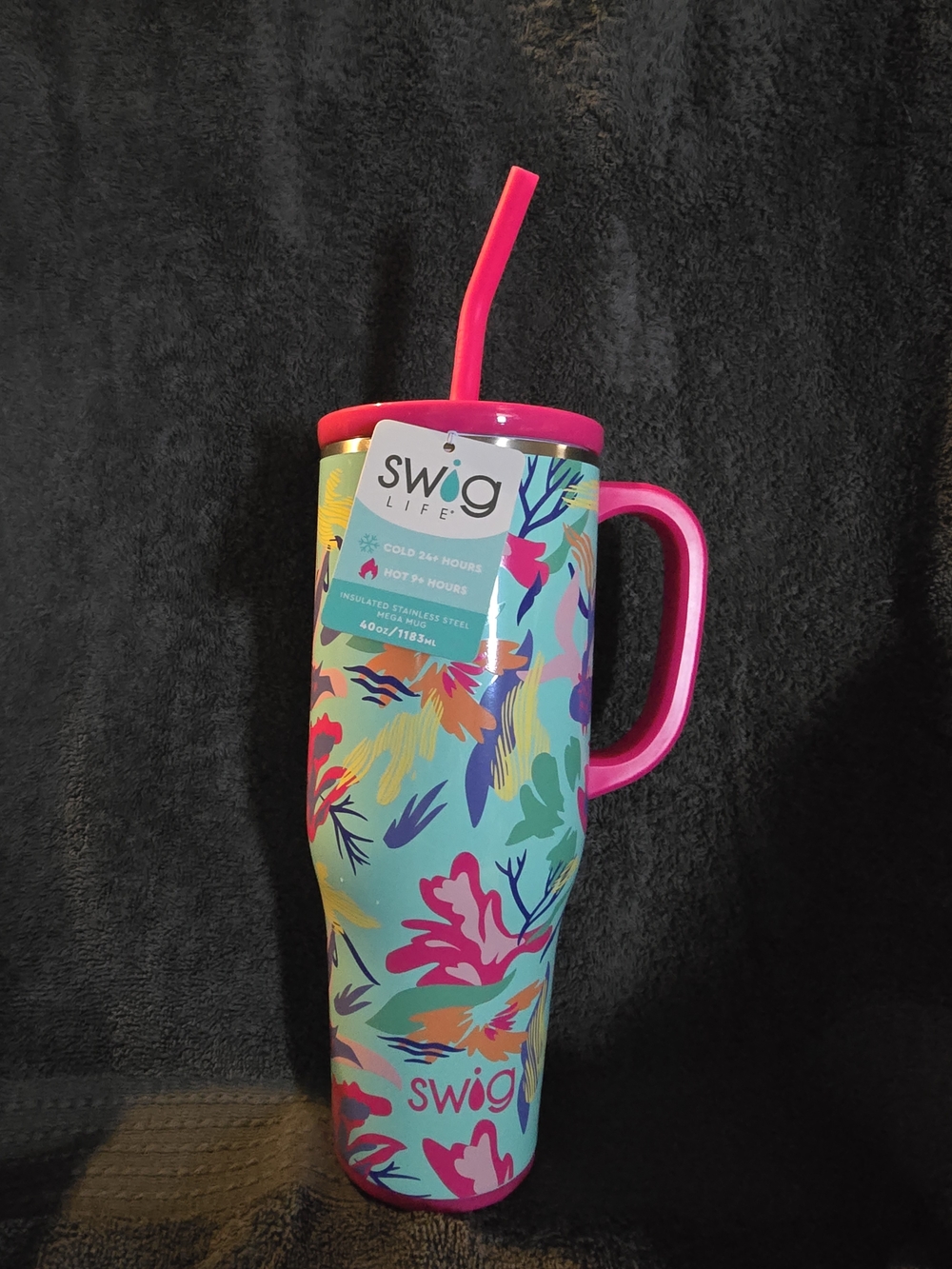 Swig Life Pink Tropical Floral 40oz Travel Tumbler with Handle